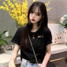 Short-sleeve Buttoned Lettering T-shirt