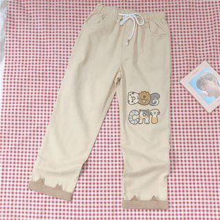 Animal Embroidered Straight Fit Pants Khaki - One Size