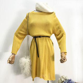 Side Slit Long-sleeve Knit Top Yellow - One Size