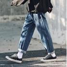 Straight Cut Pinstriped Jeans