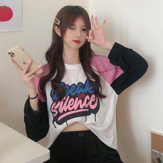 Color Block Lettering Print Cropped T-shirt