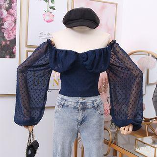 Off Shoulder Puff-sleeved Chiffon Top