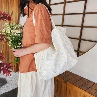 Floral Print Canvas Tote Bag White - One Size