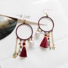 Faux Pearl Tassel Fringed Hoop Dangle Earring