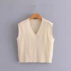 V-neck Sweater Vest Beige Almond - One Size