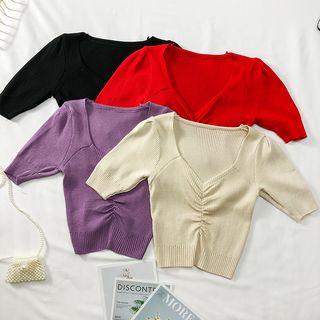 V-neck Cropped Light Knit Top