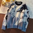 Printed Sweater Off-white & Gray & Blue - One Size
