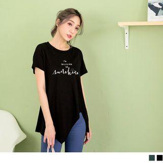Asymmetric Hem Lettering Short-sleeve Top