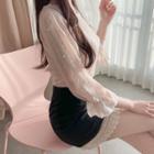 Lace-trim Faux-pearl Chiffon-sleeve Blouse