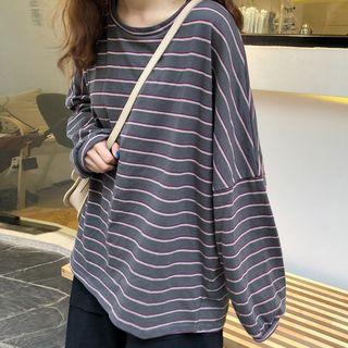 Long-sleeve Striped T-shirt / A-line Midi Skirt