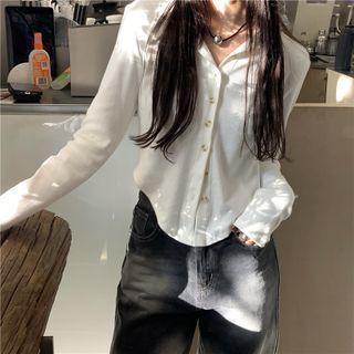 Plain Button-up Cropped Top White - One Size