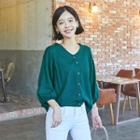 Puff-sleeve Cross-strap Back Blouse