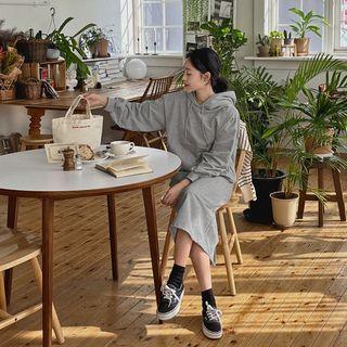 Set: Drop-shoulder Kangaroo Hoodie + Long H-line Skirt