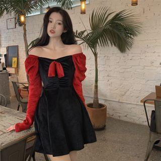 Off-shoulder Two-tone Mini A-line Dress