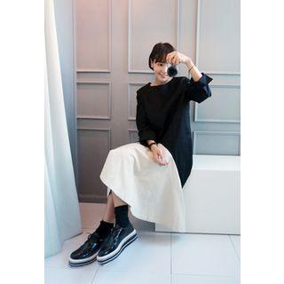 Cuffed Godet-hem Color-block Dress