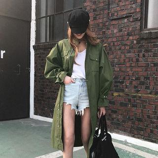 Stand-collar Epaulet Long Safari Jacket