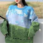 Color Block Sweater Green & Blue - One Size