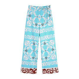 High-waist Tie-strap Print Pants