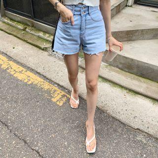 Double-button A-line Denim Shorts