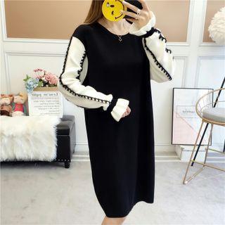 Two-tone Knit Midi Shift Dress