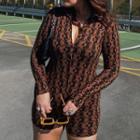 Floral Printed Skinny Long Sleeve Romper