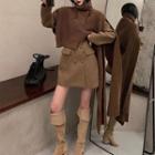 Double Breasted Coat / Mock-neck Knit Cape