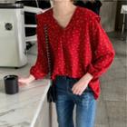 Dotted Collared Chiffon Blouse Red - One Size