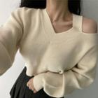 Cold-shoulder Cropped Sweater Almond - One Size