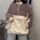 Long-sleeve Half-zip Color Block Embroidered Fleece Sweatshirt