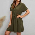 Short-sleeve Collar Tie-waist Mini A-line Dress