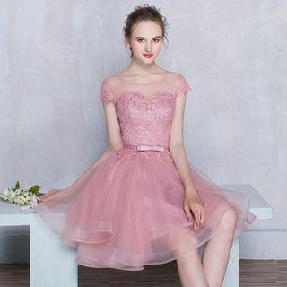 Lace Panel Mesh Cocktail Dress