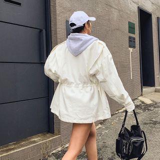 Snap-button Oversized Safari Jacket With Belt
