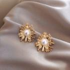 Faux Pearl Ear Stud 1 Pair - Gold & White - One Size