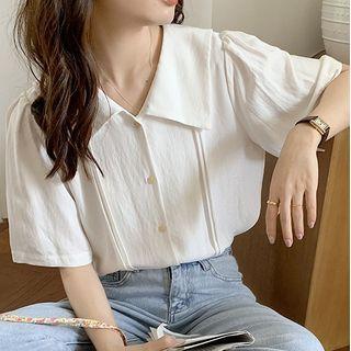Short-sleeve Pintuck Plain Blouse