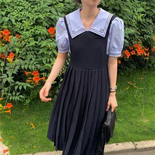 Sailor Collar Short-sleeve Blouse / Midi Jumper Dress