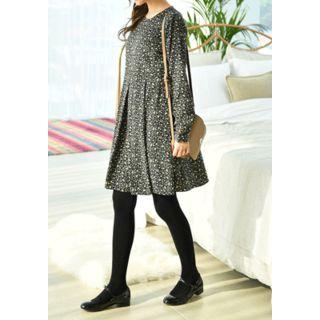 Bishop-sleeve Flare-hem Floral Dress