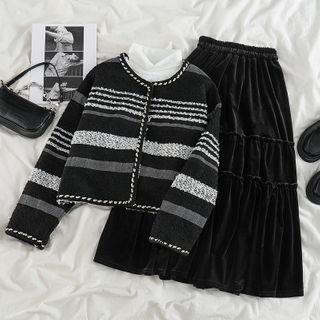 Color-block Crop Jacket / Velvet Skirt