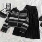Color-block Crop Jacket / Velvet Skirt