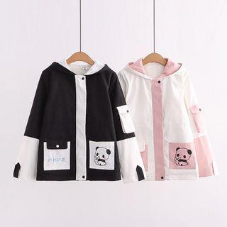 Two Tone Panda Print Hooded Jacket
