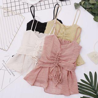 Spaghetti Strap Lace-up Draped Top