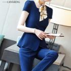 Short-sleeve Top / Dress Pants / Mini Pencil Skirt / Set