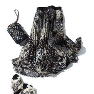 Print Mesh Maxi Skirt Black & White - One Size