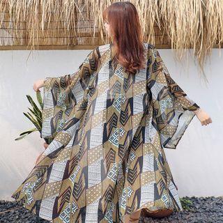 Print Long Cover-up Coffee & Black - One Size