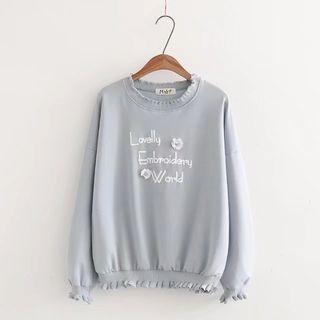 Flower Lettering Frill Trim Pullover