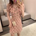Floral Short-sleeve Sheath Dress Pink - One Size