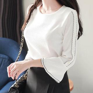 Faux-pearl Bell-cuff Stitched Blouse