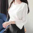Faux-pearl Bell-cuff Stitched Blouse