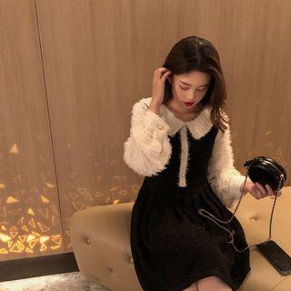 Balloon-sleeve Fringed Glitter A-line Dress