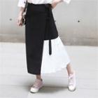 Pleated Contrast-panel Midi Wrap Skirt Black - One Size