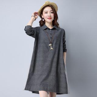 Striped Half Placket Shirtdress